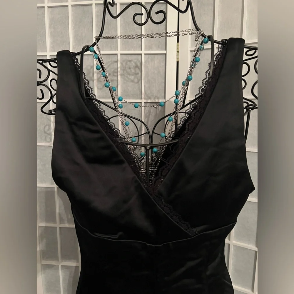 BEBE Slim Sexy V Neck Satin Midi Dress NWT - Picture 7 of 12